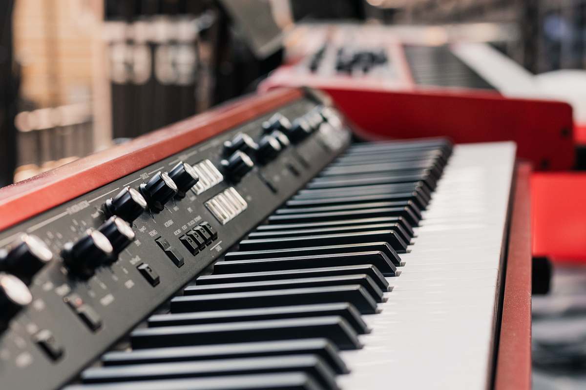 musical instrument red electric keyboard piano